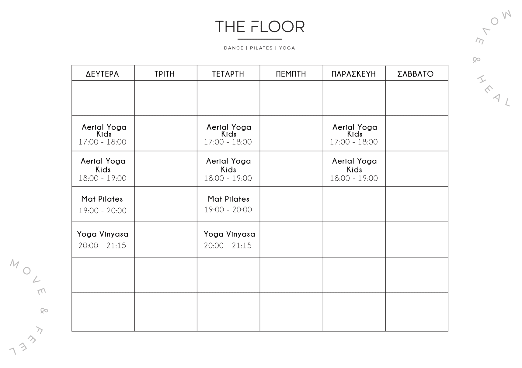The floor yoga schedule